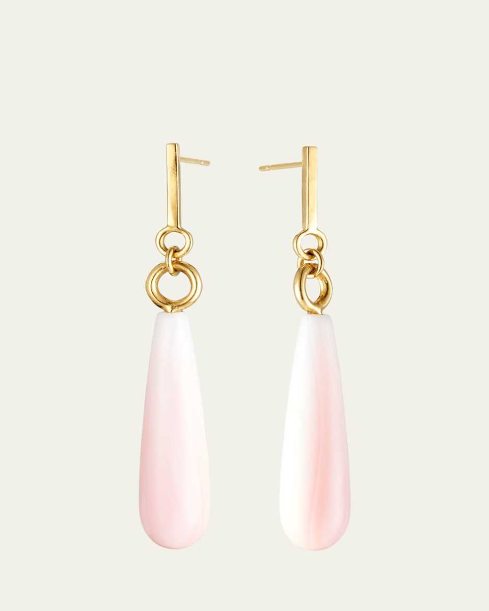 18K Yellow Gold Pink Conch Shell Drop Earrings